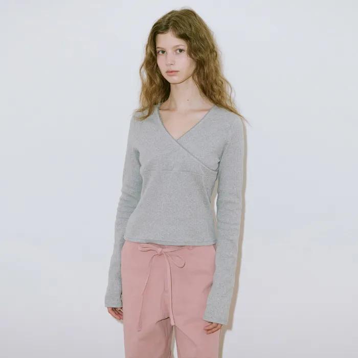 V-Neck Lace T-Shirt (Melange Grey)