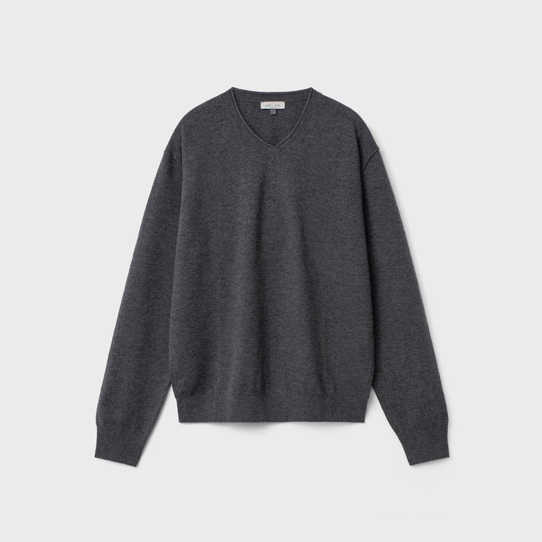 시티 브이넥 스웨터 - 차콜 그레이