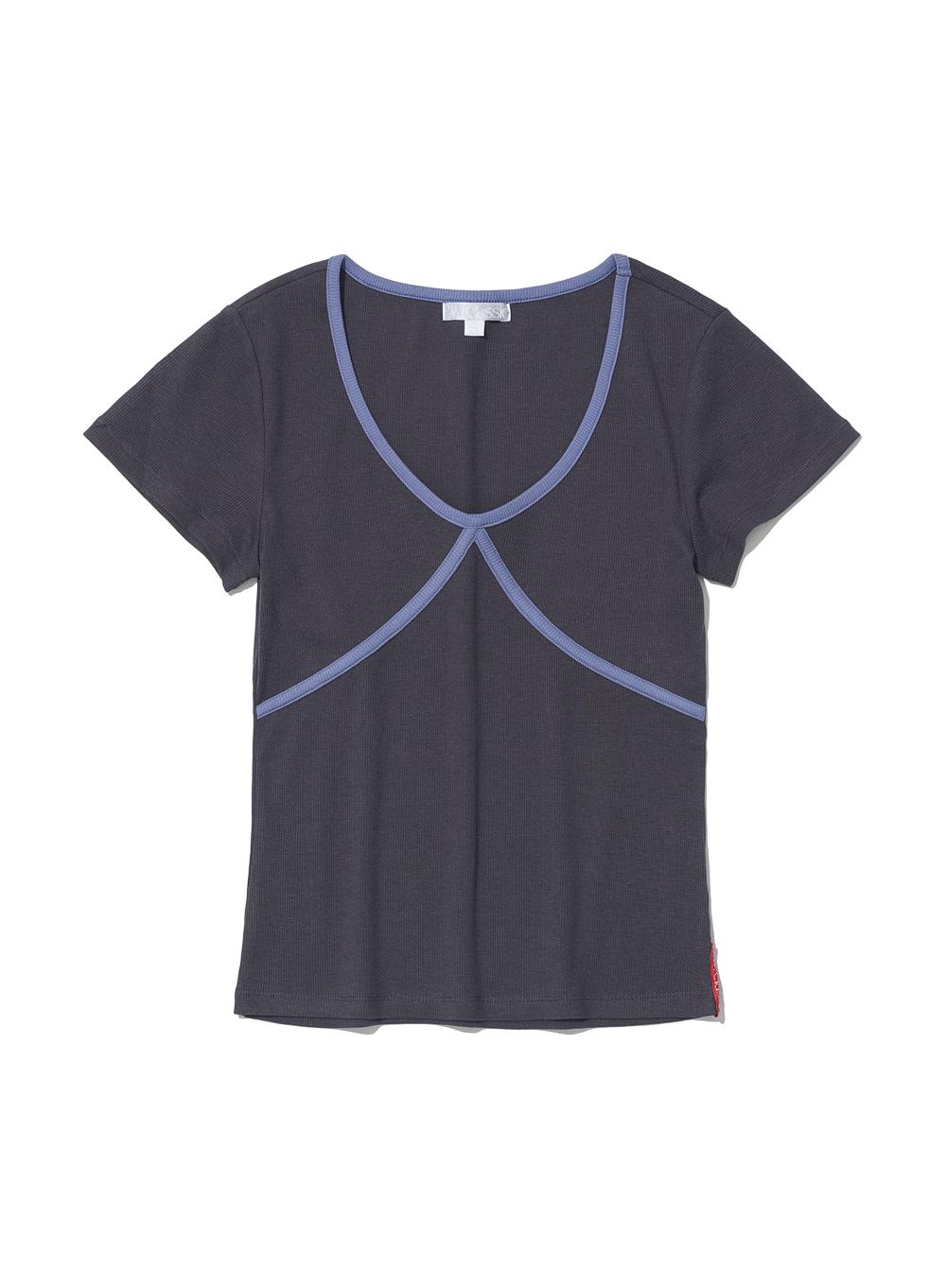 [WOMEN] PWC CONTRAST BINDING V-NECK TOP_CHARCOAL