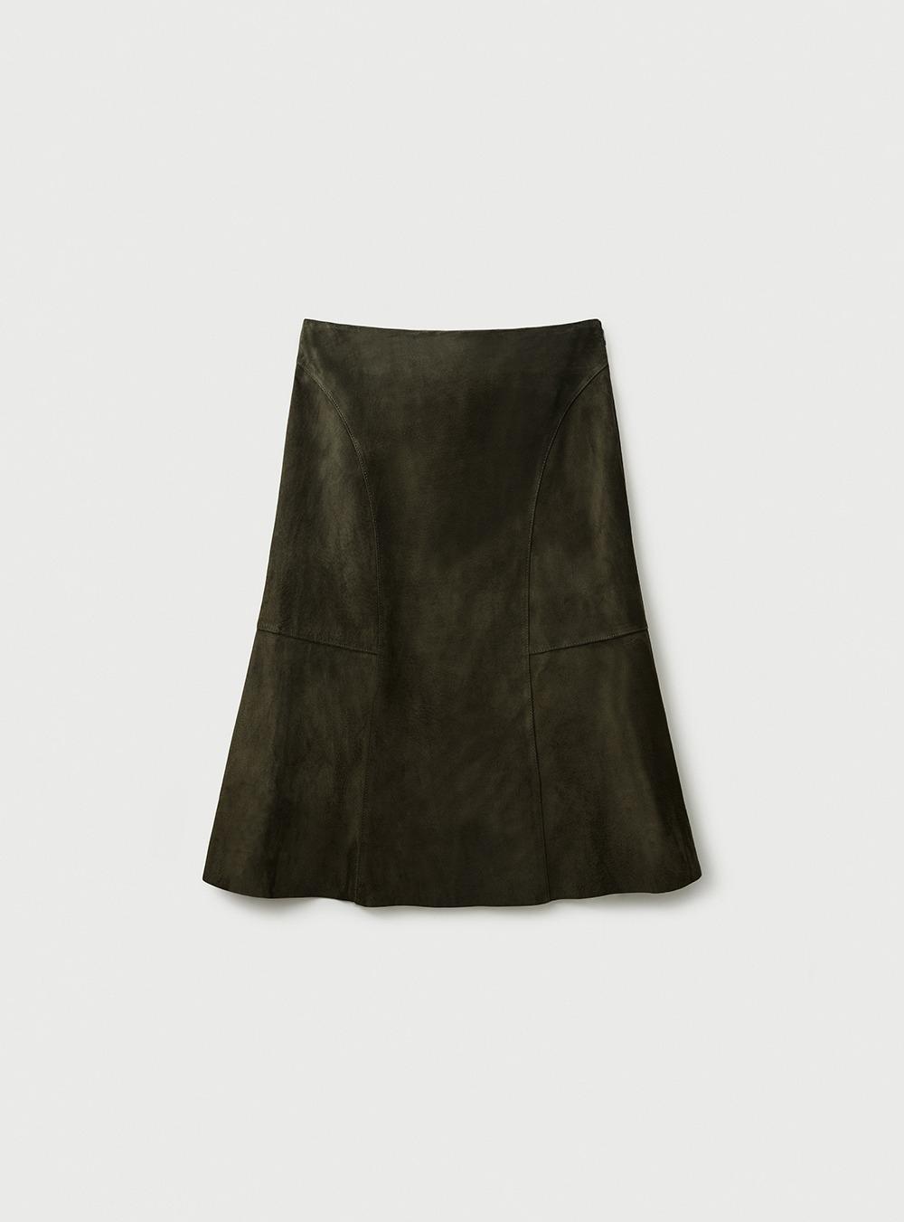 CURVE LEATHER SKIRT - DARK OLIVE