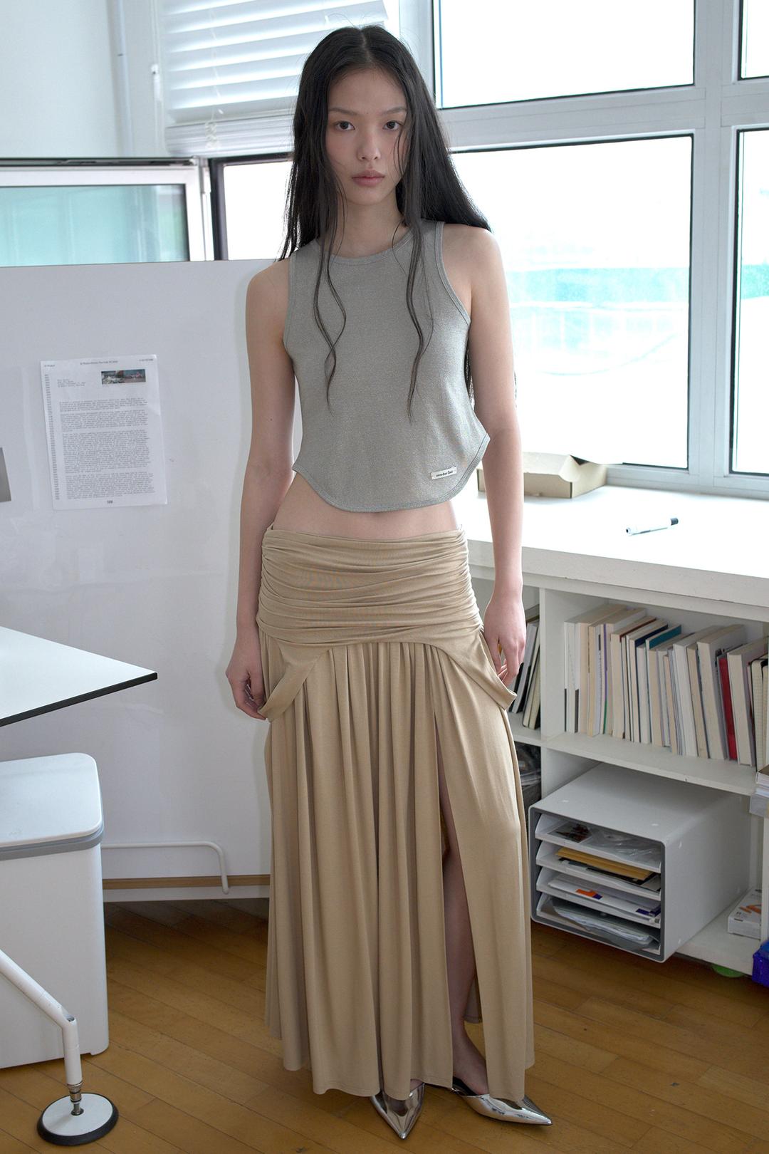 [7/8 PRE-ORDER] DRAPED TURN OVER SKIRT_BEIGE