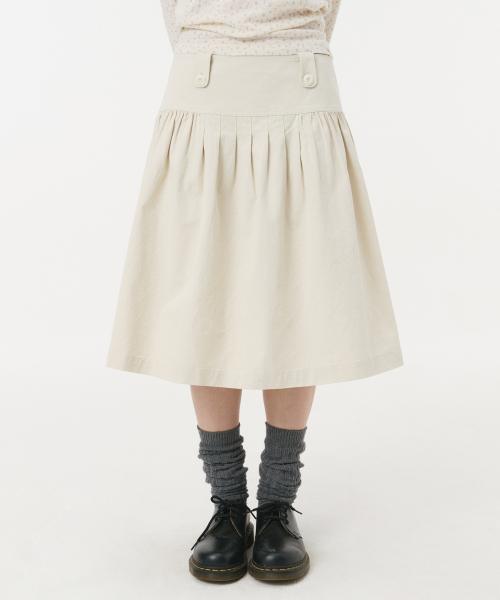 PLEATED COTTON MIDI SKIRT, BEIGE