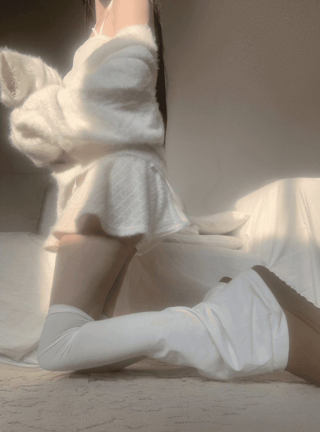 Heimin low-waist fur skirt (ivory)