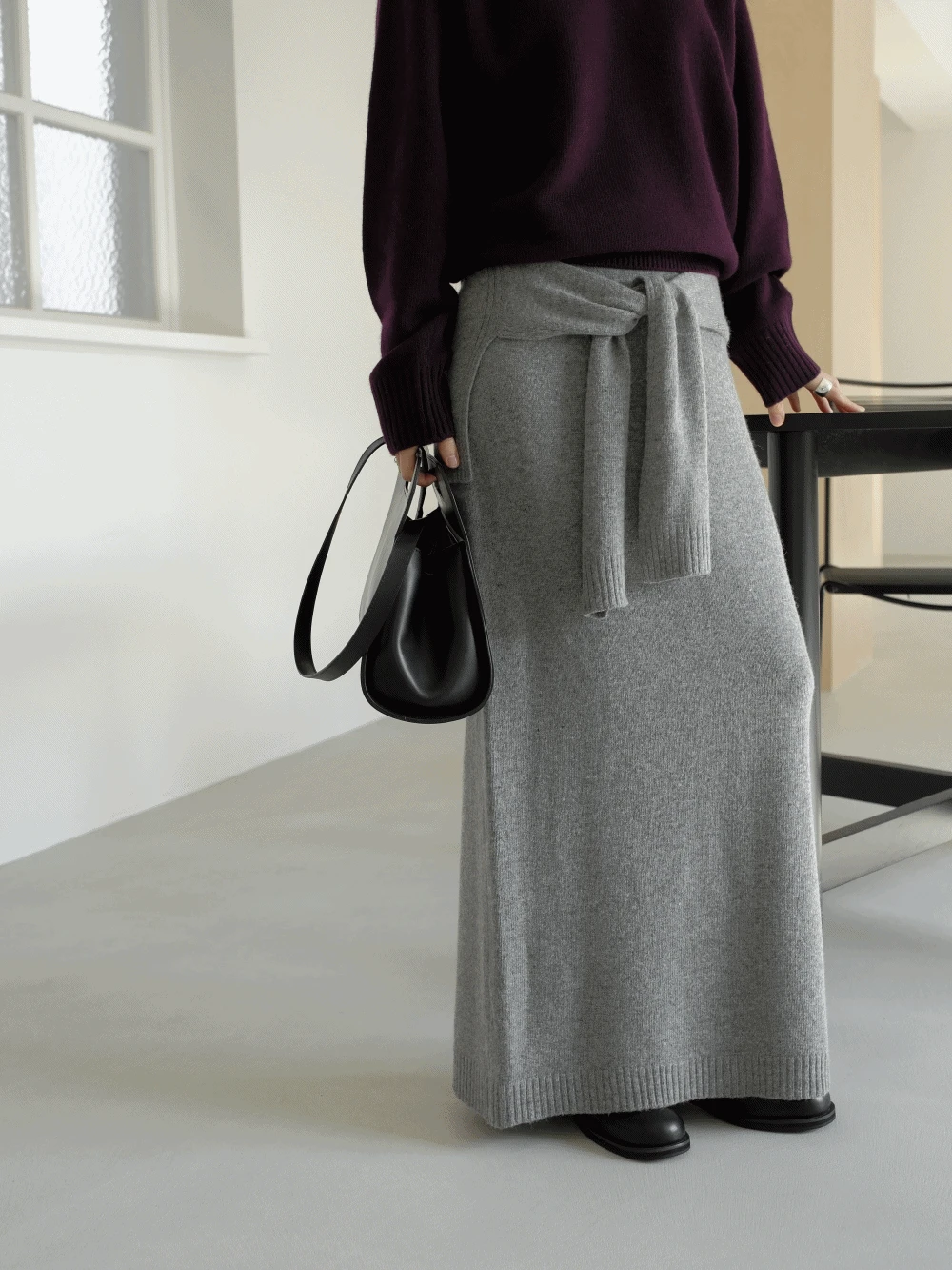 니카 레이어드 니트 밴딩 울 롱스커트