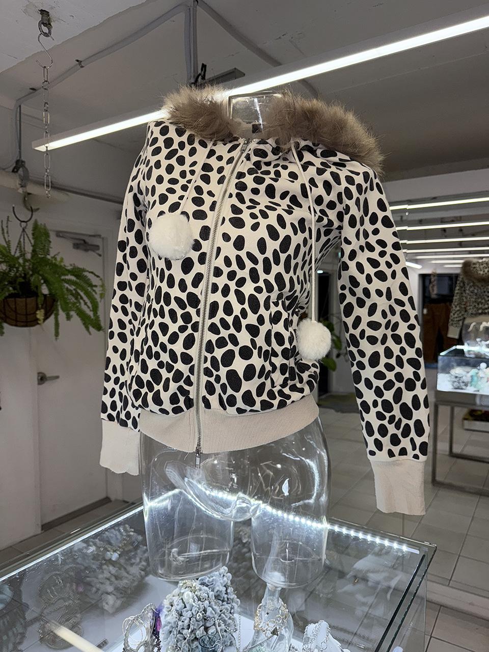leopard pompom zip up hoodie