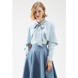 Crush on Casual Bowknot Cape Sleeves Top in Blue