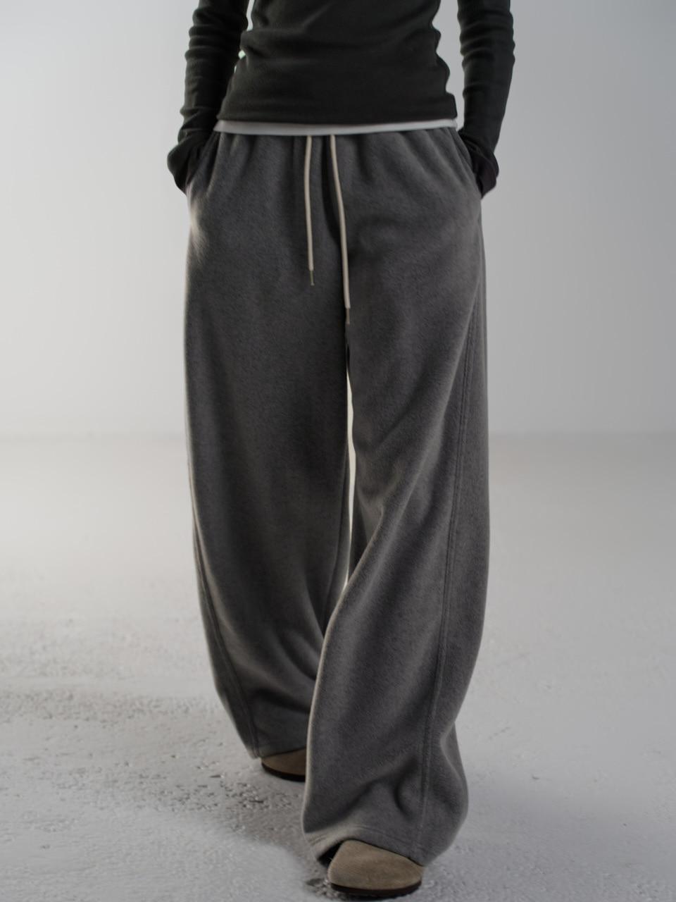 [11/25 예약배송] 울 플리스 밴딩 팬츠_melange charcoal