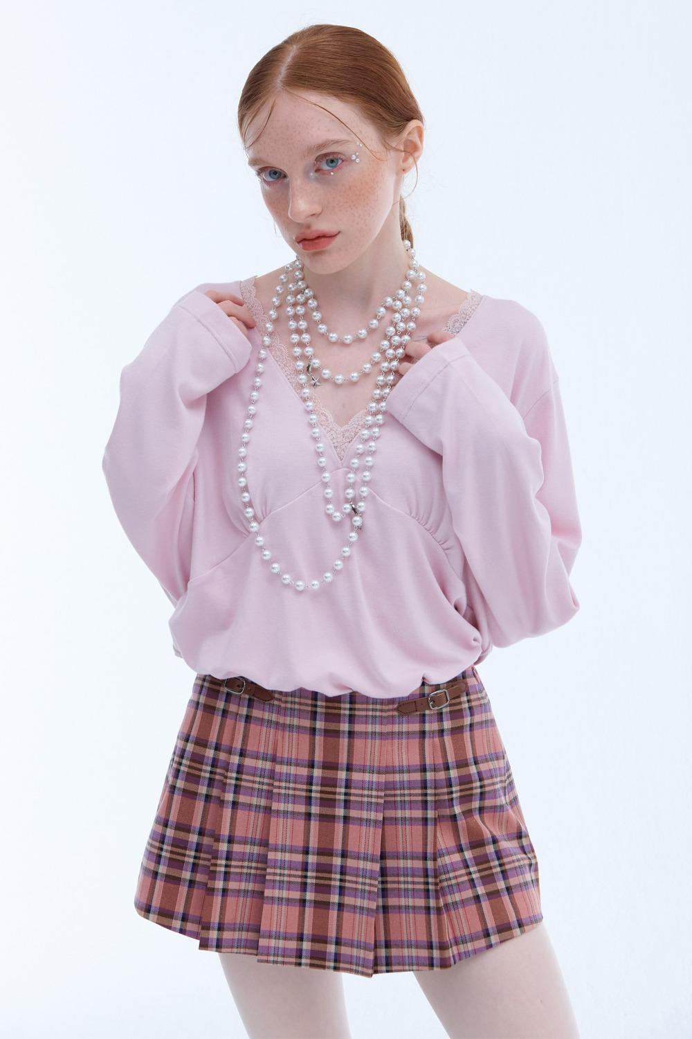 Buckle pleats mini skort_PINK