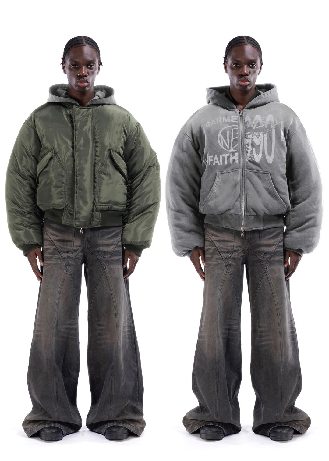 REVERSIBLE HOOD BOMBER JACKET GREEN - SMALL