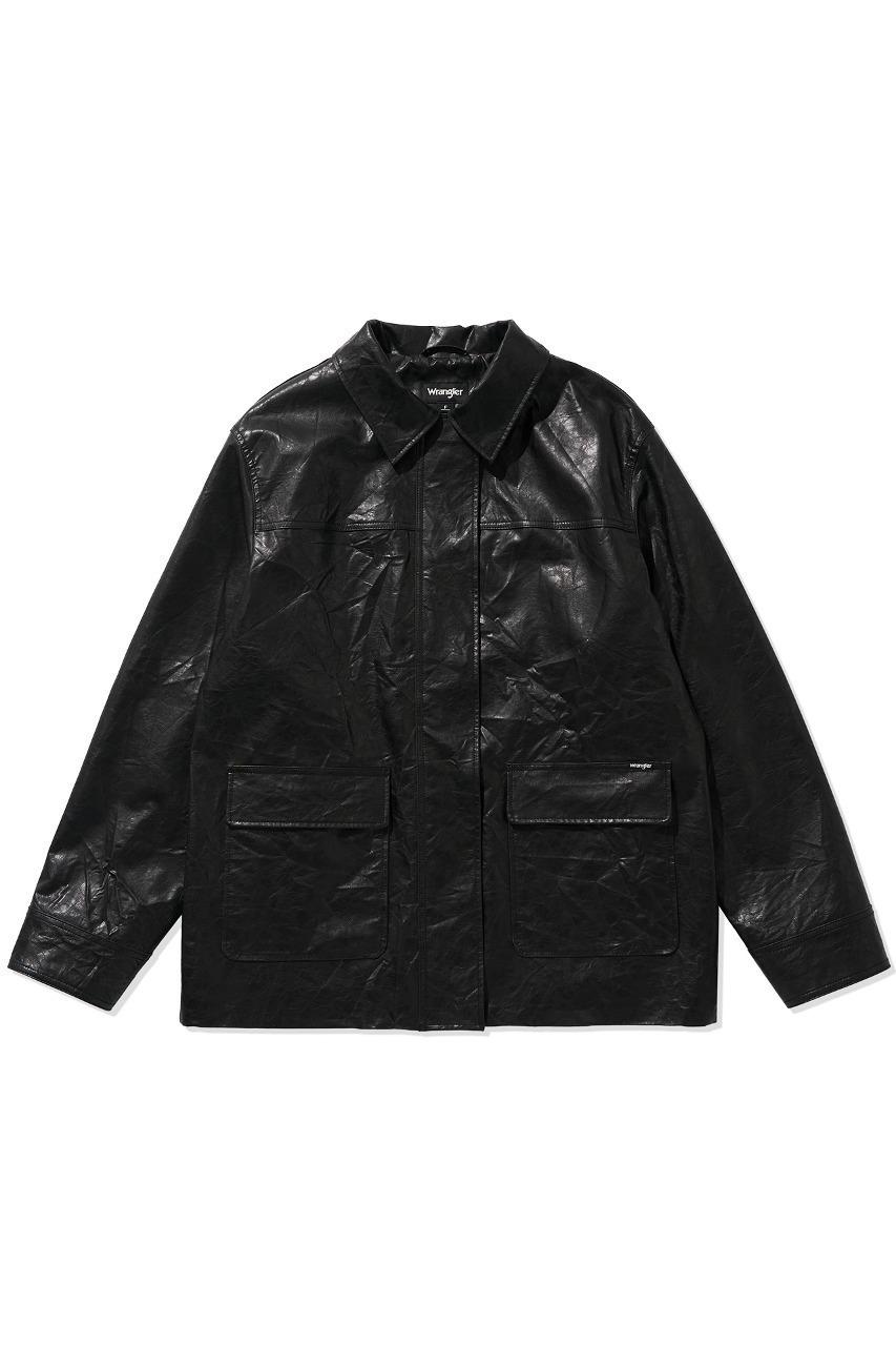Faux Leather Middle Hip Jacket Black