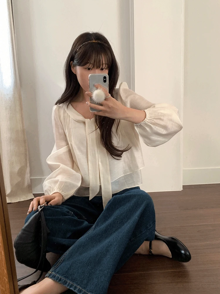 [💐러블리/격식룩🥂] 바닐라 타이 블라우스