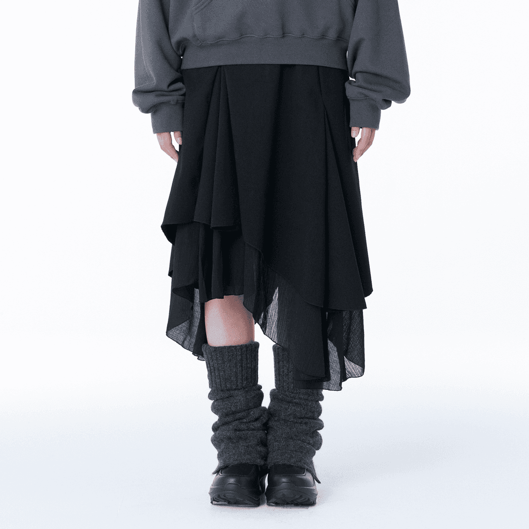 Unbalanced layered skirt BLACK