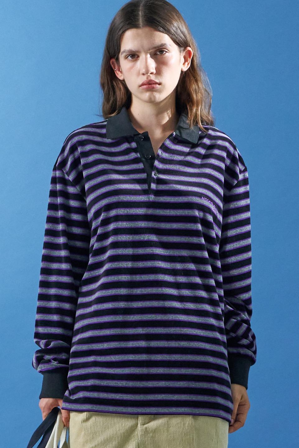 MJ M.C UNISEX, Velvet Stripe PK Shirt / Black