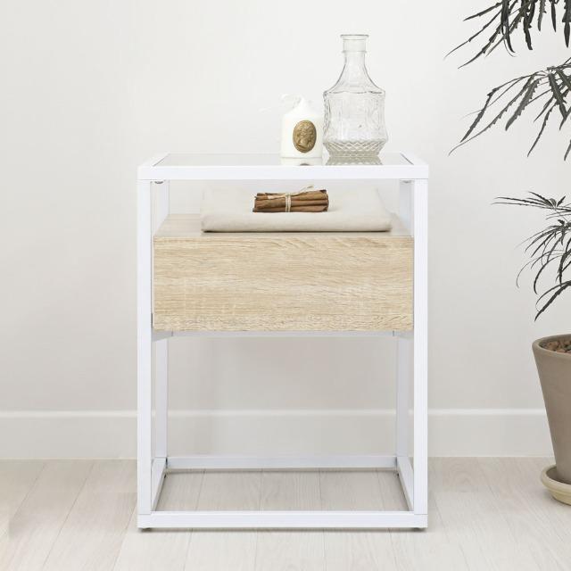 [스크래치A등급]심플 유리 철제 협탁 (화이트)