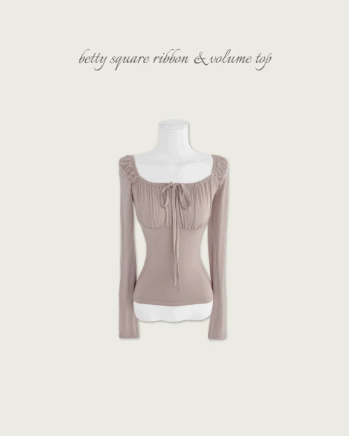 [ 솜다 PICK ] 베티 스퀘어 리본 & 볼륨 TOP