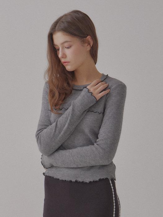 VERA LAYERED ROUND KNIT TOP - GREY