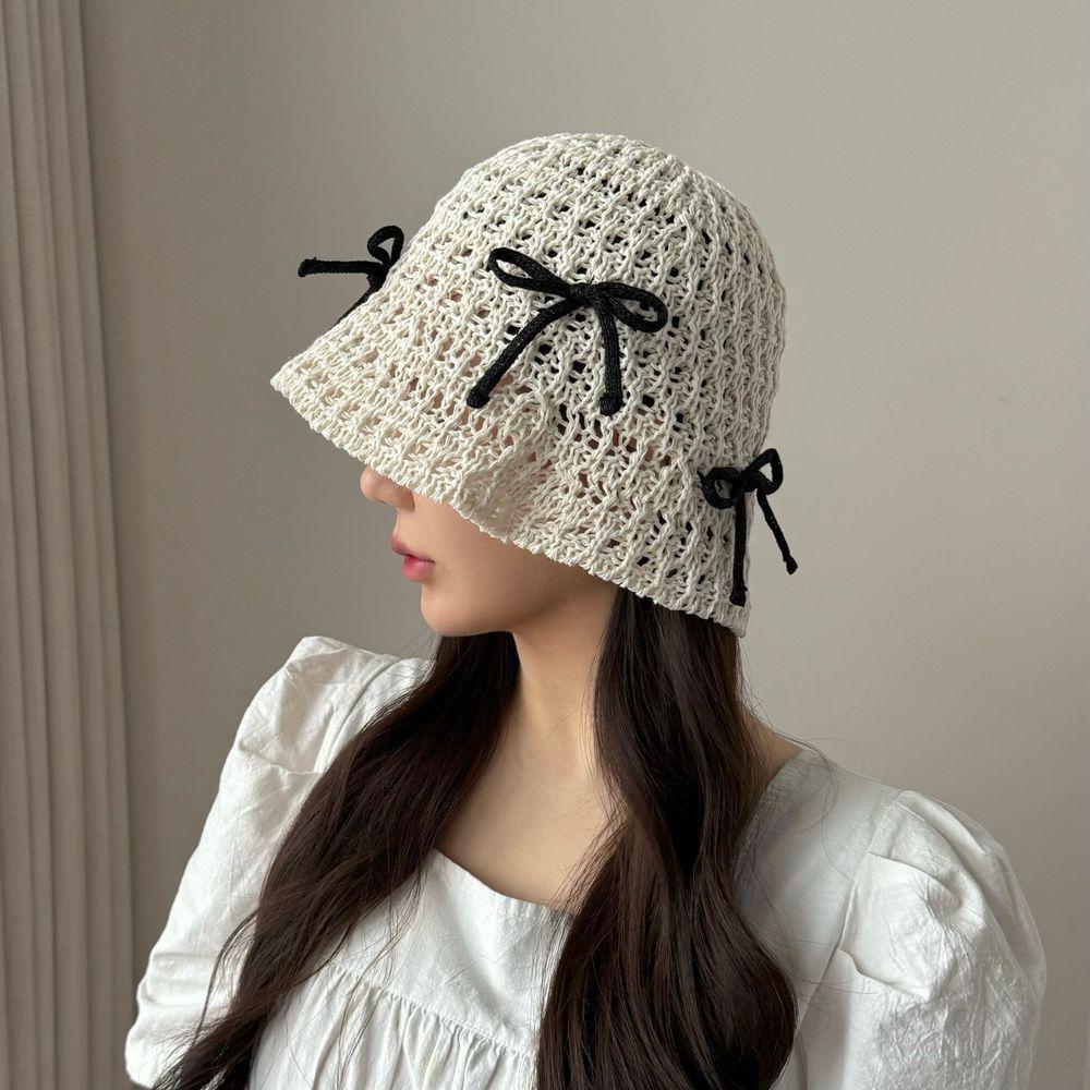꼬메르 [당일/여름모자/발레코어] 여리 니트 리본 버킷햇 3color