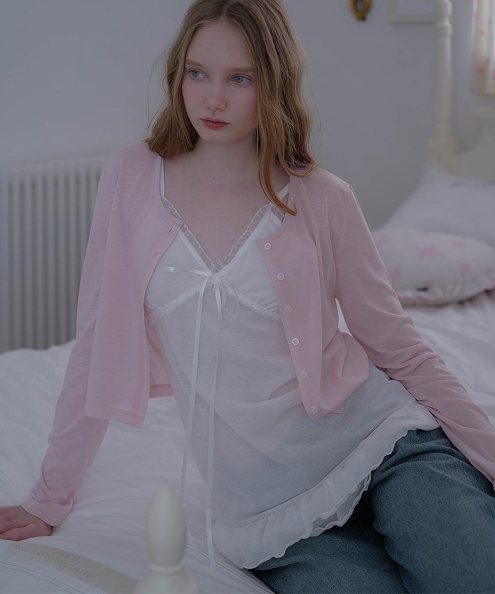 See-Through Soft Cardigan [Pink]