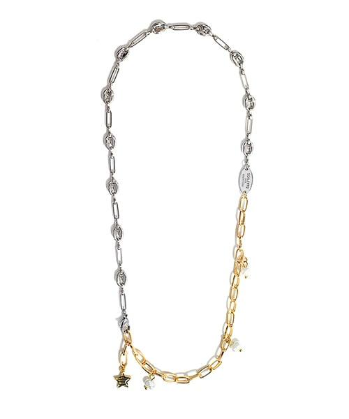 DC025_CHIxSCLT Gold Silver triple point necklace