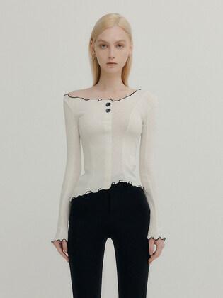 WAVE UNBALANCE BLOCK CARDIGAN TOP - IVORY