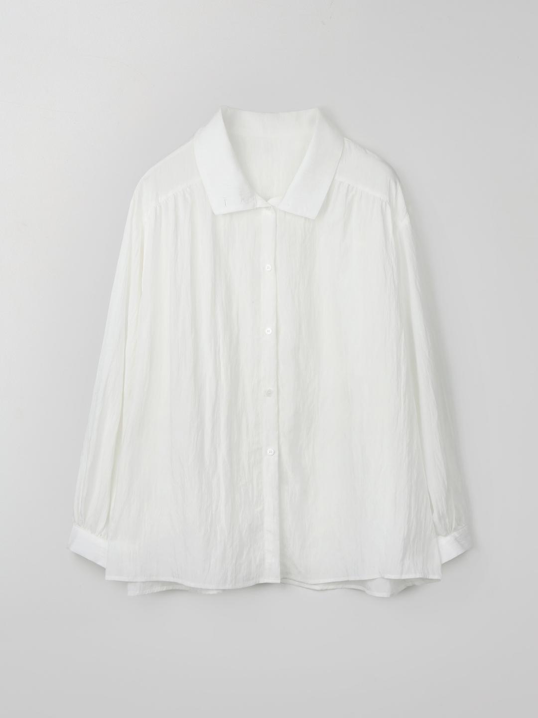 MADE 라플레르 하이넥 셔링 벌룬 블라우스 - IVORY