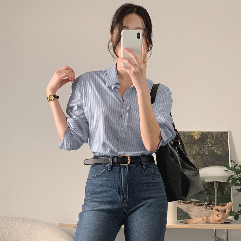 데일스 포플린 스트라이프 셔츠 (스카이블루), (free)