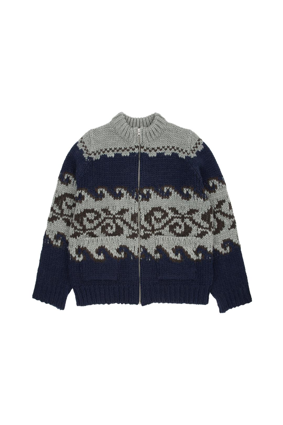 NORDIC WOOL BLEND POCKET CARDIGAN, NAVY