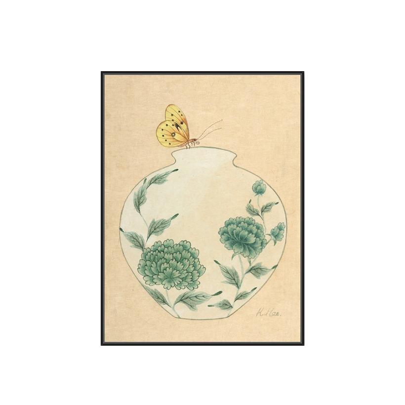 김경희, 달항아리 꽃을담다 Ⅱ, 민화 대형 나비 꽃 화분 전통 그림 액자