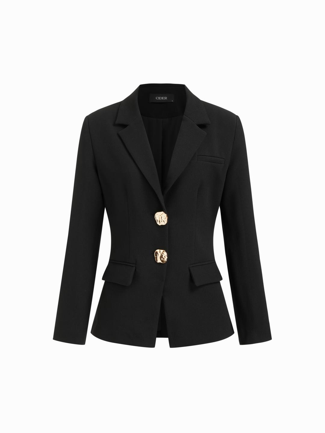 Notched Collar Metal Detail Blazer