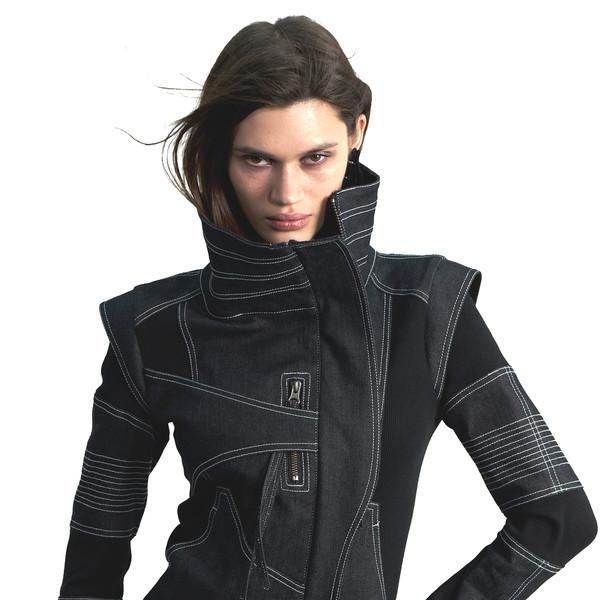 ARC LINE HIGH NECK JACKET IN INDIGO DENIM