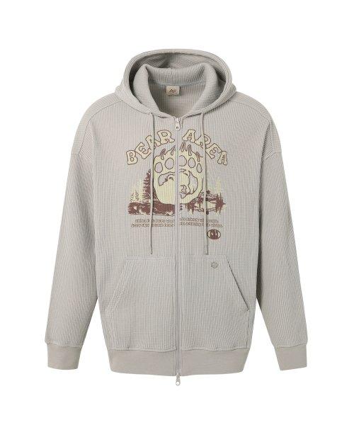 BEAR KNIT HOOD ZIP-UP GREY