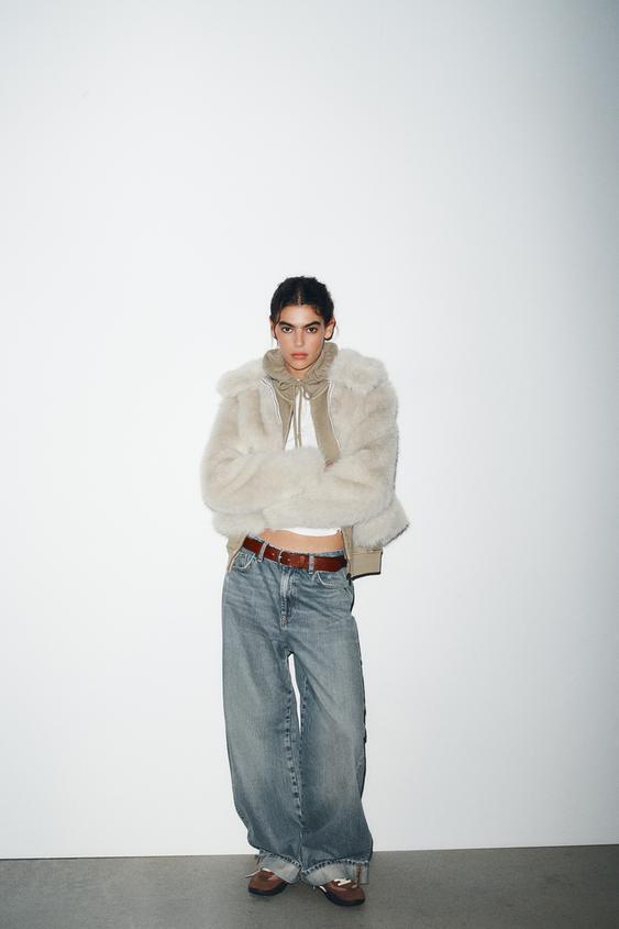 지퍼 페이크 퍼 숏 코트