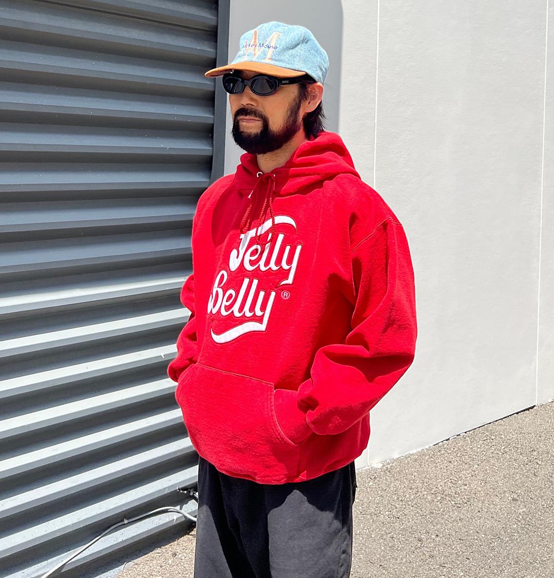 Vintage 90's Jelly Belly Hood Sweatshirt (Red)