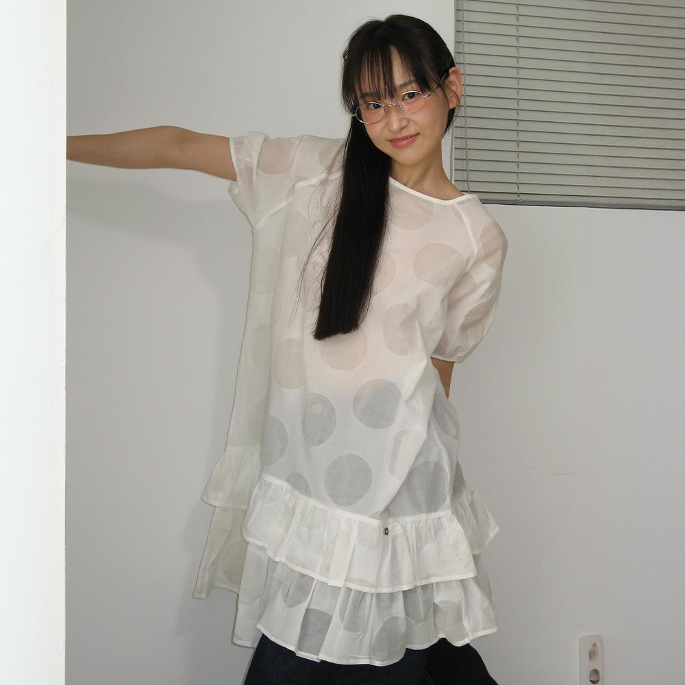 AIRY DOT RUFFLE LAYERED DRESS WHITE