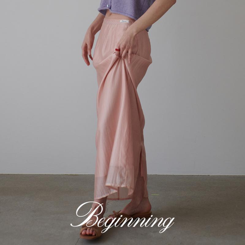 프롬비기닝 [MADE]시어 맥시 롱 스커트 (2color) (롱스커트 휴양지룩 치마 스커트 여름 롱치마 빈티지 봄 여리핏 봄옷)