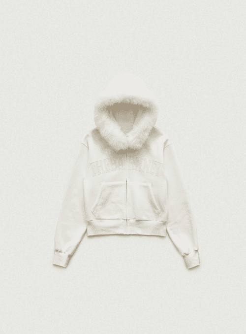 Furry Sweat Zip-Up Hoodie Jacket_Ivory