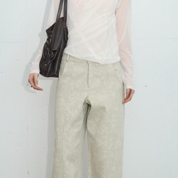 Floral Pattern Wide Cotton Pants (Beige/2size)