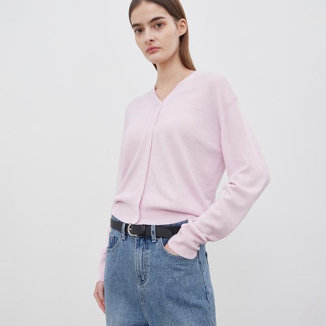 LANA WOOL V NECK CARDIGAN - PINK