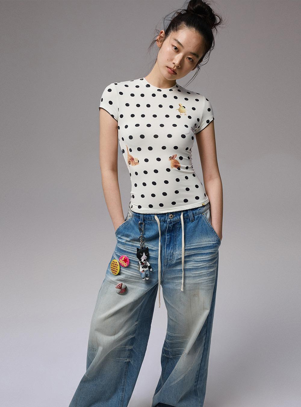 Dot Animal Print Fitted Top (2color)