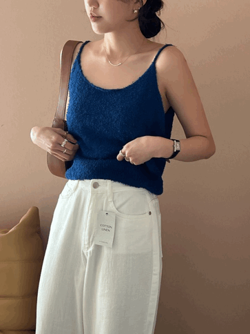 후들후들🌊 3컬러 코발트 테리소재 루즈 여름 니트 뷔스티에 나시