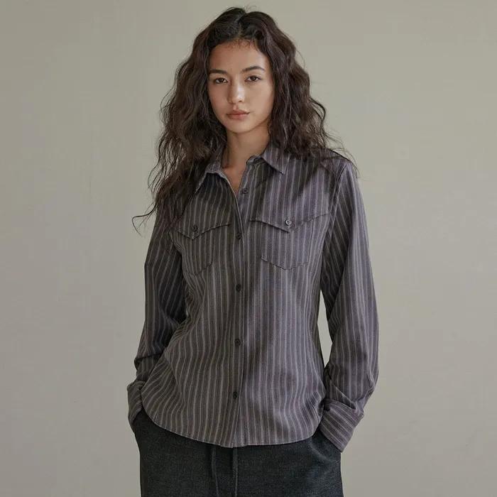 STRIPE WESTERN SHIRTS  [ GRAY ]