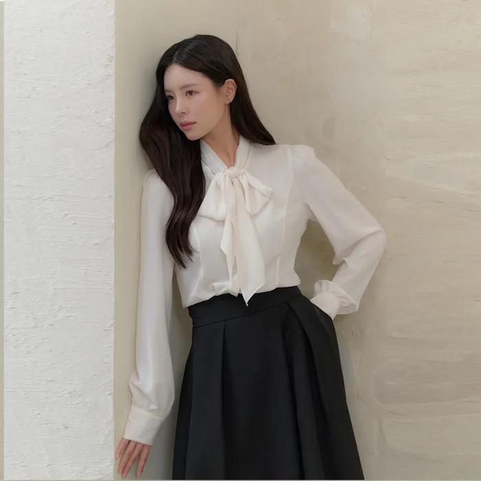 Ribbon-tie Blouse(LL) / Ivory(4color)