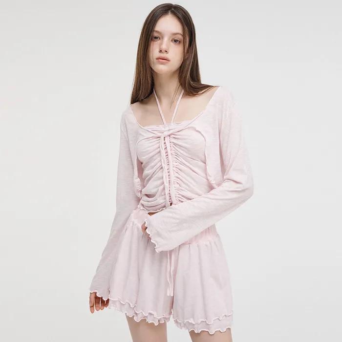Slub Ruffle Cardigan, Pink