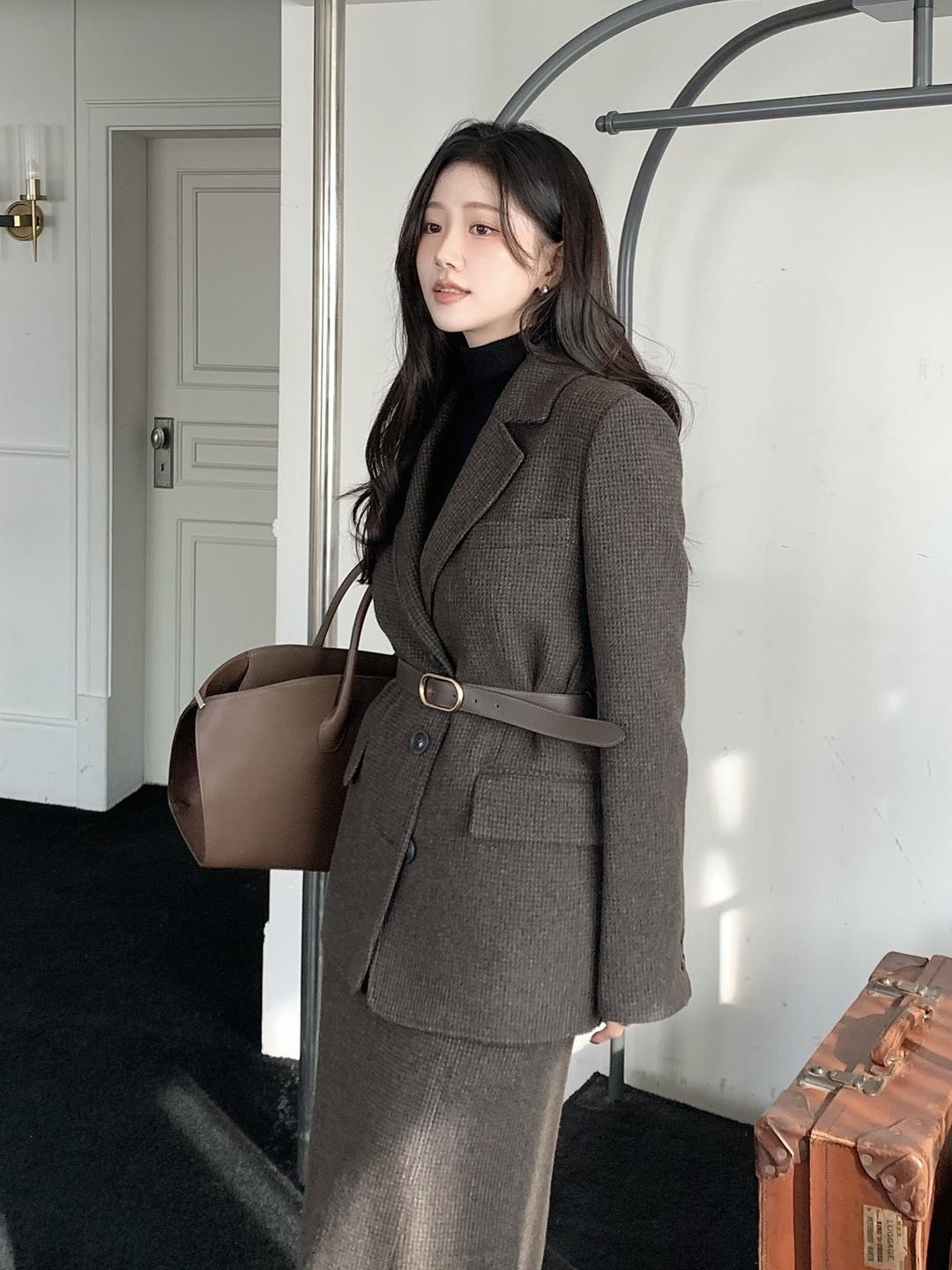 더아이잗 울 블렌드 체크 벨티드 재킷 (CHECK BROWN) IRVP0JK503