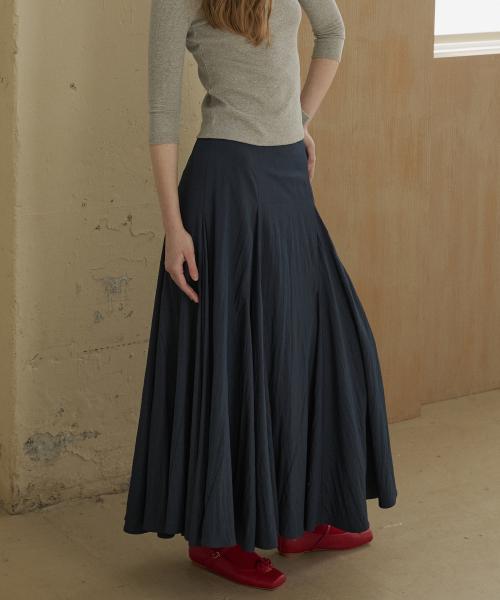 Flare Section Long Skirt (Navy)