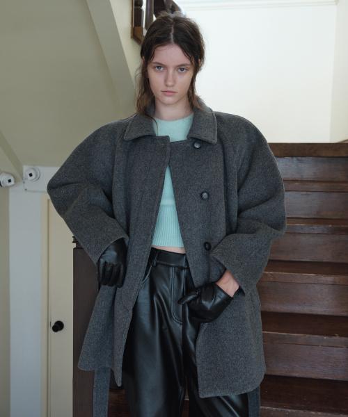VOLUME SLEEVE WOOL HALF COAT_GREY