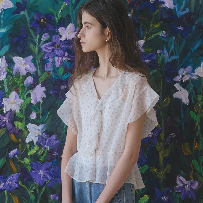 Floral chiffon blouse [TISU06BL10]_Cream