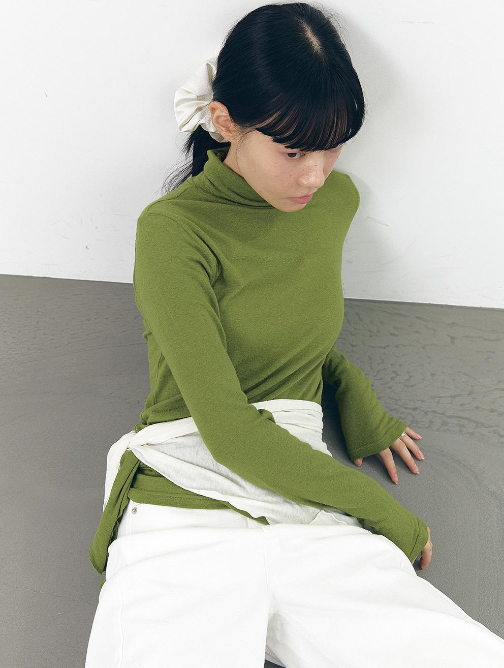 Angora mix soft polar tee & Layering scarf (olive green)