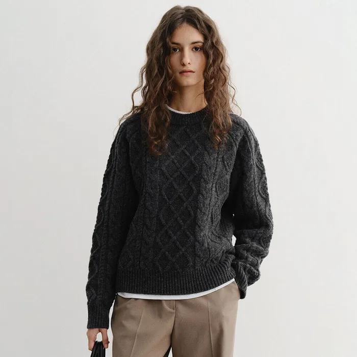 UNISEX FISHERMAN SWEATER CHARCOAL GREY_UDSW5D122CG
