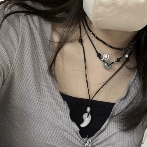 [자체제작][동양풍]그리너리 도넛 원석 목걸이Greenery gemstone necklace